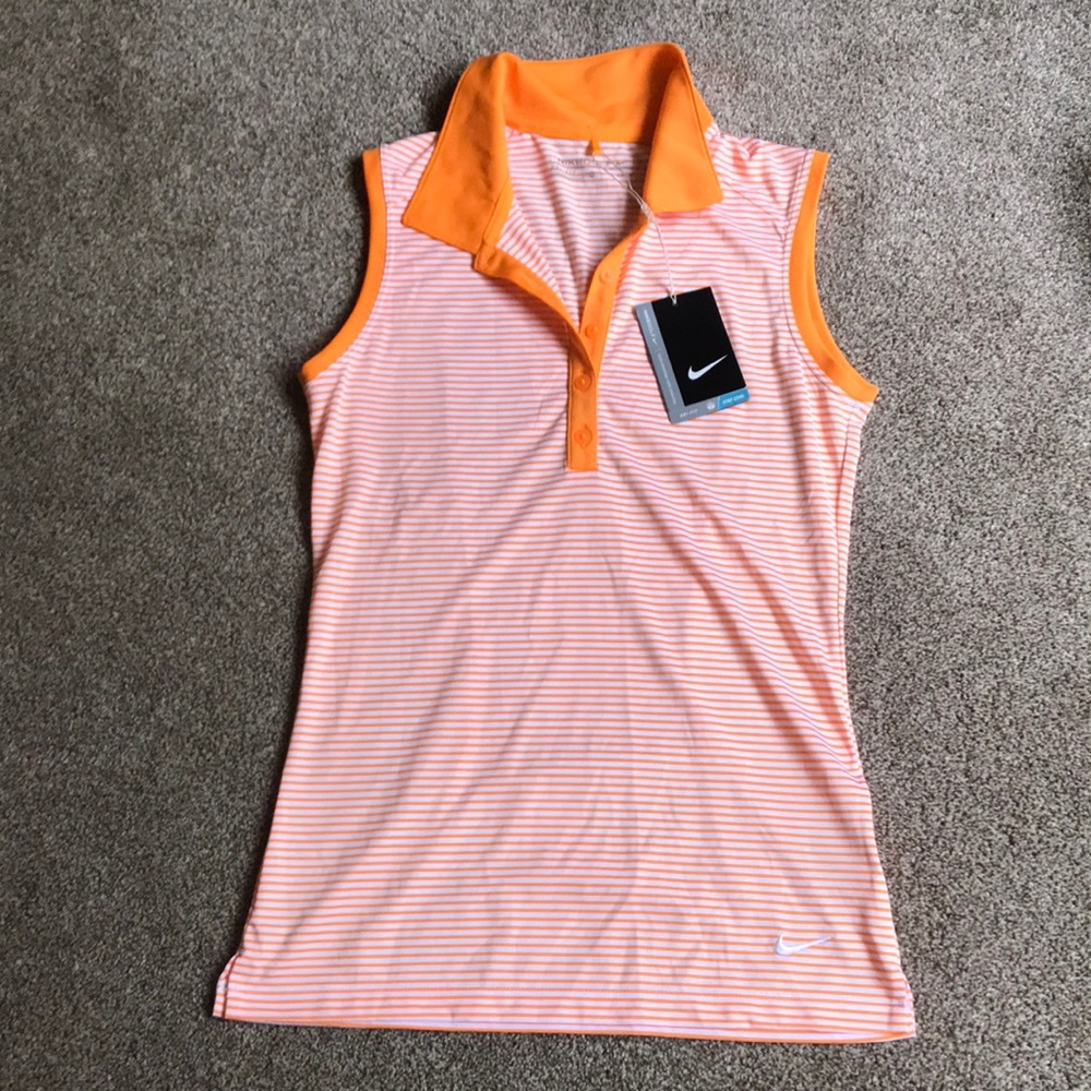 Nike Women's Sleeveless Polo Tank - Orange and White Stripes